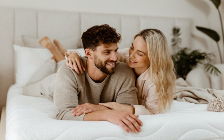 couple on a queen sized latex mattress